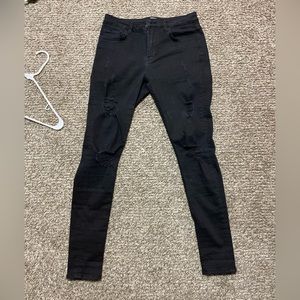 Legend London Mens Spray-On Jeans - Size 30W 30L - Black Ripped Jeans